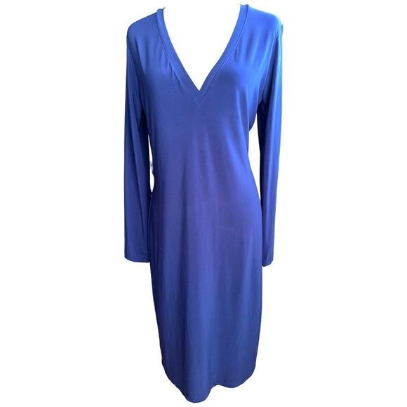 Norma Kamali Sheath Dress Large L Navy Blue Long Sleeve Stretch Washable - Picture 1 of 7